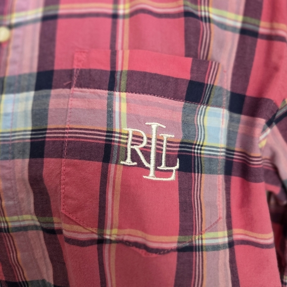 Ralph Lauren Pink Plaid Button Down Shirt Wirh Monogrammed Pocket Size Small - Picture 5 of 7